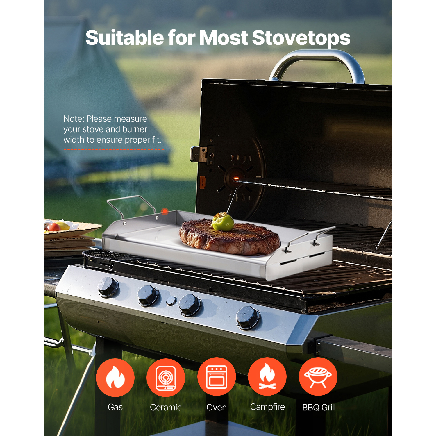 17x13 In Flat Top Griddle Stainless Steel Universal BBQ Grill Pan Cookware_voghion.com